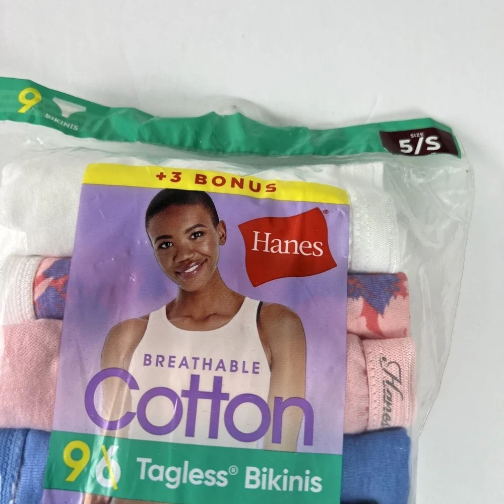 Hanes Women's Bikinis 9 Pair‎ Size 5/S Breathable Cotton Soft Multicolor B40
